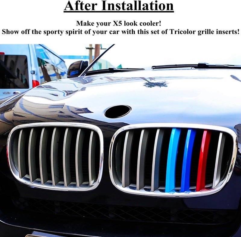 Goodream Tricolored Grille Insert Trims Compatible With BMW 2007-2013 E70 X5 and 2008-2012 E71 X6 7-Beams Center Kidney Grill - Image 5
